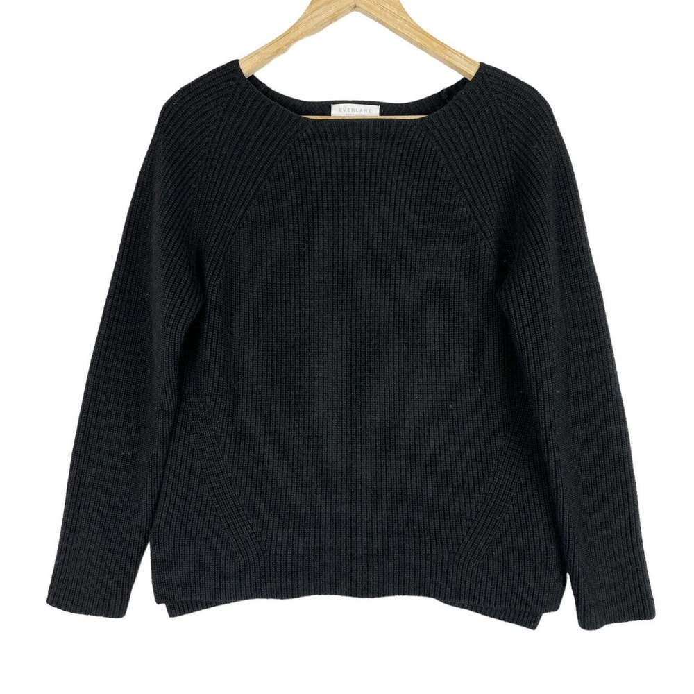 Everlane Womens Medium 100% Wool Ribbed Black Boat Neck Sweater Capsule
